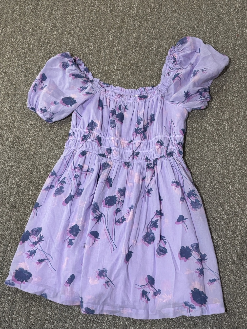 Nordstrom Lilac Floral Puff-Sleeve Dress